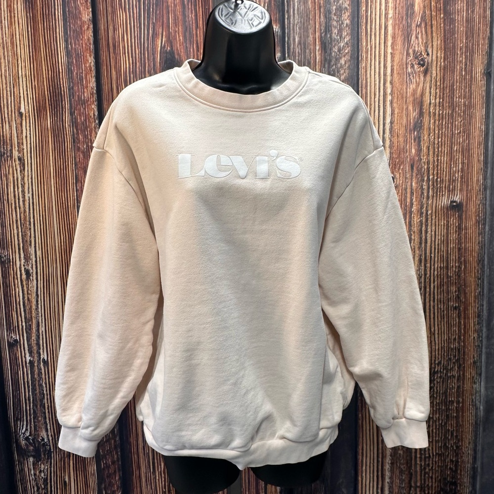 Cozy Peachy-Pink Levi's Women's Crewneck Sweatshirt White LEVI'S Graphic SMALL
